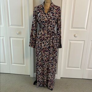 Lovestitch Blue and Pink Wrap Tie Front Maxi Dress